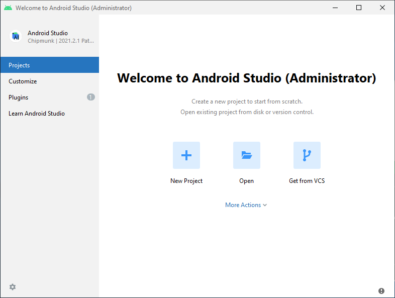 图2：Android Studio欢迎界面